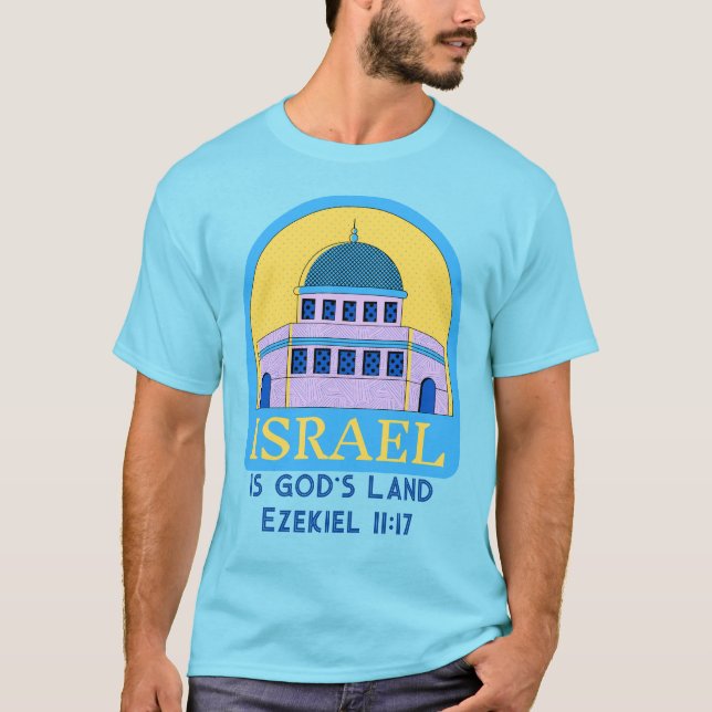 Israel ist Gottes Land Ezekiel 11:17 blau gelb T-Shirt (Vorderseite)