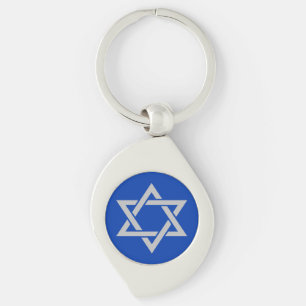 Israel Matt silberner Davidstern auf Blau Schlüsselanhänger
