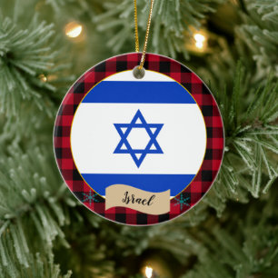 Israel, Roter Büffel, karierte und israelische Fla Keramik Ornament