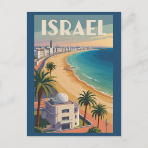 Israel Tel Aviv Illustration Reise Kunst Vintage Postkarte