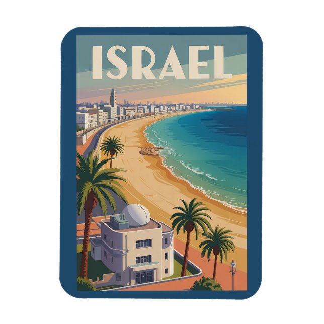 Israel Tel Aviv Illustration Travel Art Vintage Magnet (Vertikal)