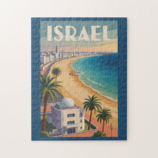 Israel Tel Aviv Illustration Travel Art Vintage Puzzle (Vertikal)