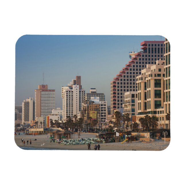 Israel, Tel Aviv, Strand, Hotels, Abenddämmerung Magnet (Horizontal)