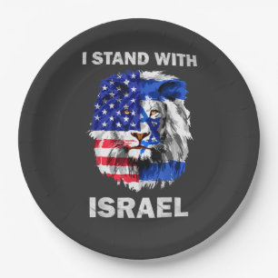 Israel und USA-Flagge Löwe _ Ich stehe hinter Isra Pappteller