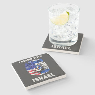 Israel und USA-Flagge Löwe _ Ich stehe hinter Isra Steinuntersetzer