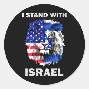 Israel und USA-Flagge Löwe Ich stehe mit Israel Runder Aufkleber