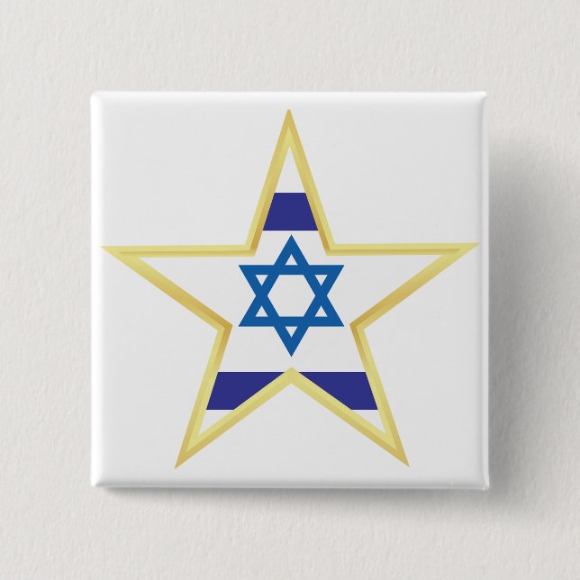 Israeli Flag Star of David Gold Trimmed Button (Vorderseite)