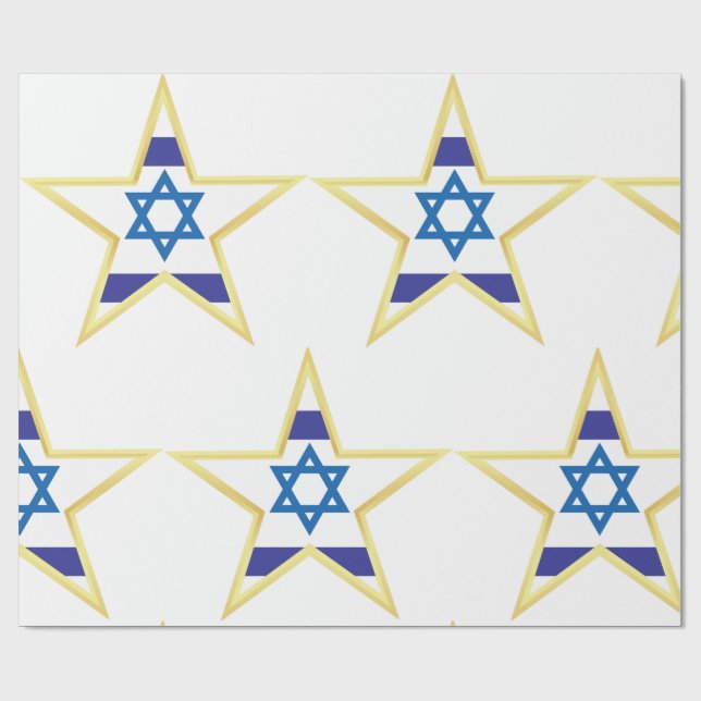 Israeli Flag Star of David Gold Trimmed Geschenkpapier (Flach)