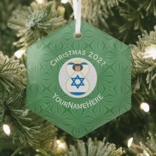 Israeli Flag Weihnachtsengel Name Jahr Sechseck Ornament Aus Glas