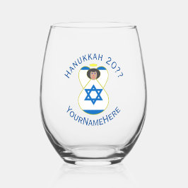 Israelische Flagge Hanukkah Angel Personalisiert Weinglas Ohne Stiel