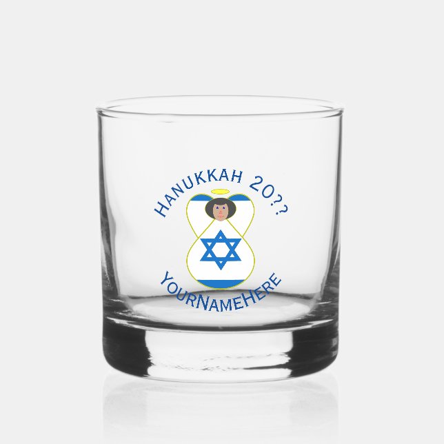 Israelische Flagge Hanukkah Angel Personalisiert Whiskyglas (Vorderseite)