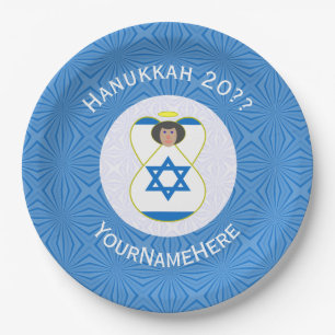 Israelisches Angel Hanukkah Flag Personalisiertes  Pappteller