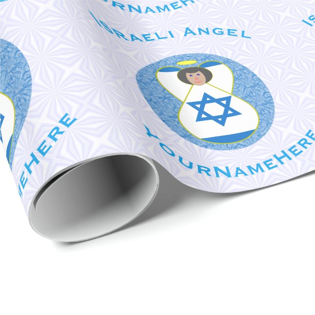 Israels Flaggenengel auf Weiß und Blau Personalisi Geschenkpapier (Rolleneckpunkt)