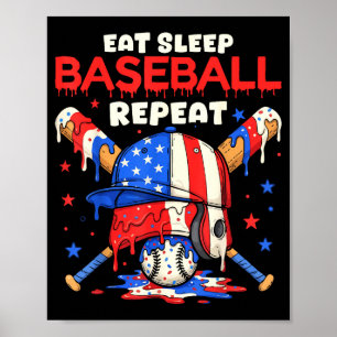Iss Baseball Schlafen Essen Wiederhole Lustiges Ei Poster