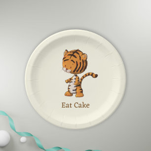 Iss Cake Niedlich Jungle Tiger Illustration Geburt Pappteller
