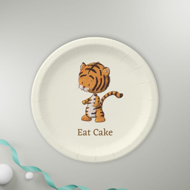 Iss Cake Niedlich Jungle Tiger Illustration Geburt Pappteller (Von Creator hochgeladen)