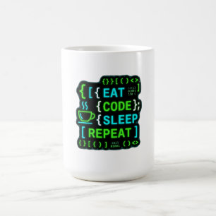 Iss Code Schlaf Wiederholen Neon-Programmierer-Hum Kaffeetasse