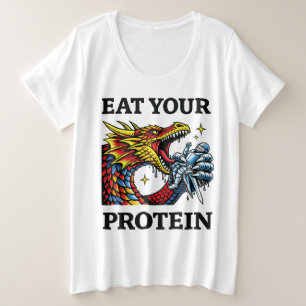 Iss Dein Protein – Epischer Drache essender Ritter Große Größe T-Shirt