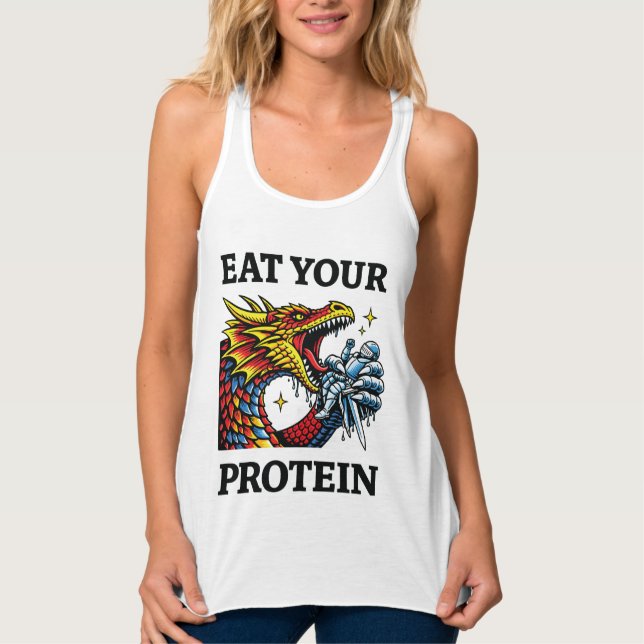 Iss Dein Protein – Epischer Drache essender Ritter Tank Top (Vorderseite)