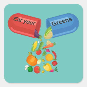 Iss deine Grüntöne Veggie Pill Nutrition Gesunde E Quadratischer Aufkleber