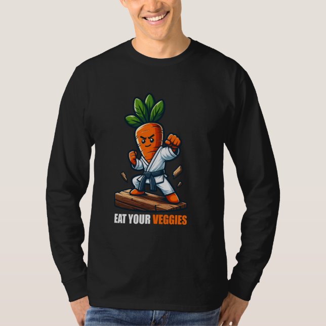 Iss deine Veggies Karate Karotten Gemüsepflanze T-Shirt (Vorderseite)