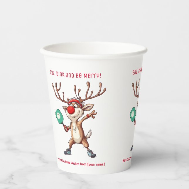 Iss Dink und sei fröhlich, Weihnachts-Pickleball Pappbecher (Vorderseite)