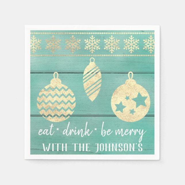 Iss Drink be Merinth Mint Holz White Gold Schneefl Serviette (Vorderseite)