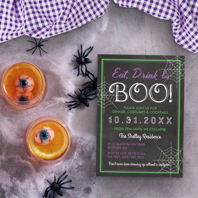 Iss Drink & Boo! | Chalkboard-Halloween-Party Einladung (Von Creator hochgeladen)