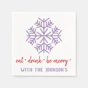 Iss Drink Sei froh, Lila Red White Schneeflocken Serviette