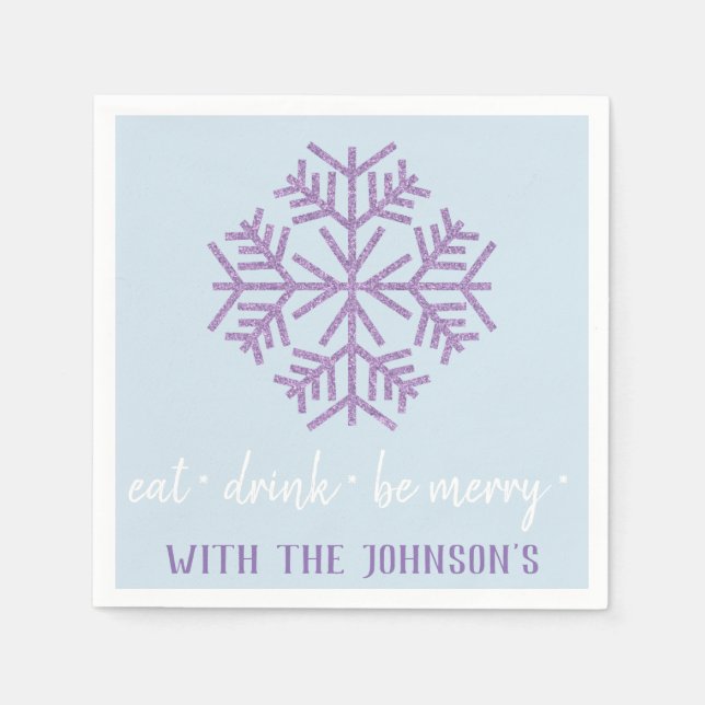 Iss Drink sei Lila blaue Schneeflocken. Serviette (Vorderseite)