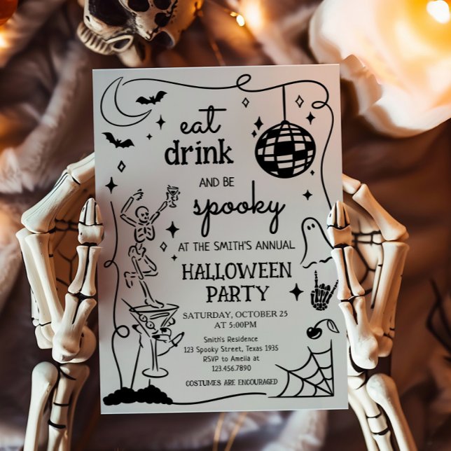 Iss Drink und leckeres Cocktail Halloween-Party Einladung (Eat Drink and Spooky Halloween Party Invitation)