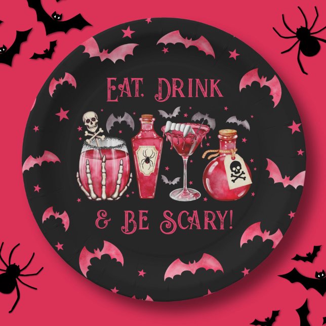 Iss Drink und sei Beängstigend Halloween Cocktails Pappteller (Eat Drink and Be Scary Halloween Cocktails Paper Plates)