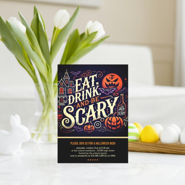 Iss Drink und sei Beängstigendes schwarzes Hallowe Postkarte (Von Creator hochgeladen)