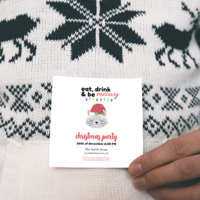 Iss Drink und sei Meowy Cartoon Weihnachten Weihna Einladung (Von Creator hochgeladen)