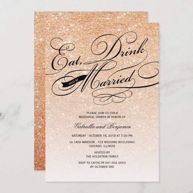 Iss Drink und Verheiratete Probe Abendessen einlad Einladung (Vorne/Hinten)
