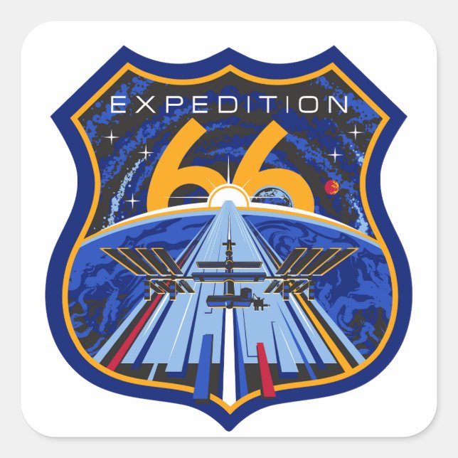 ISS Expedition 66 Patch Logo Quadratischer Aufkleber (Vorderseite)