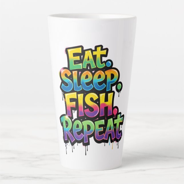 Iss Fisch Wiederhole Regenbogen Graffiti Milchtasse (Vorderseite)