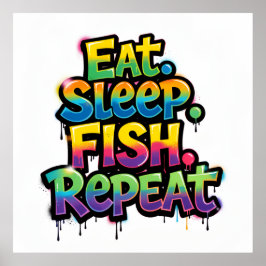Iss Fisch Wiederhole Regenbogen Graffiti Poster