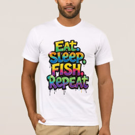 Iss Fisch Wiederhole Regenbogen Graffiti T-Shirt