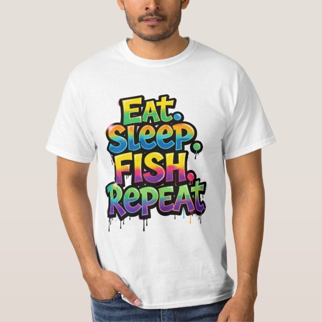 Iss Fisch Wiederhole Regenbogen Graffiti T-Shirt (Vorderseite)