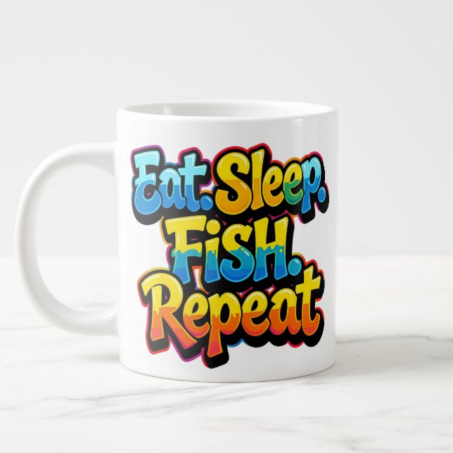Iss Fisch Wiederhole Regenbogen Jumbo-Tasse (Links)