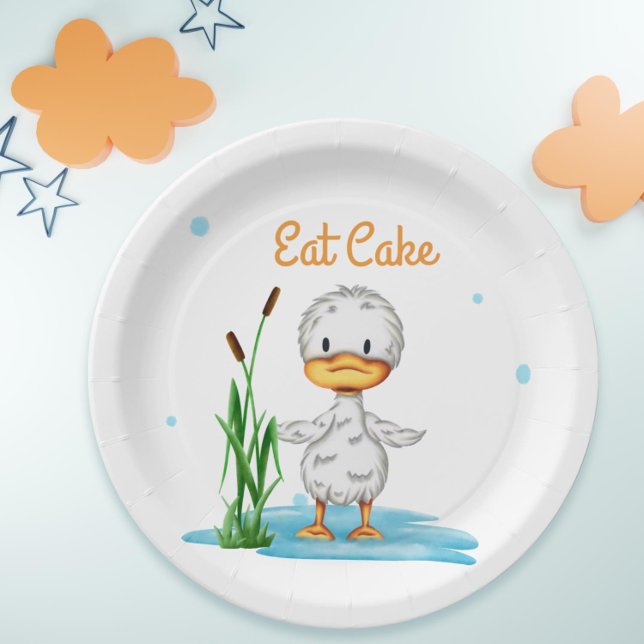 Iss Kuchen kleine Dusche mit neutraler Babydusche Pappteller (Simple duck party paper plate for baby showers or birthdays)
