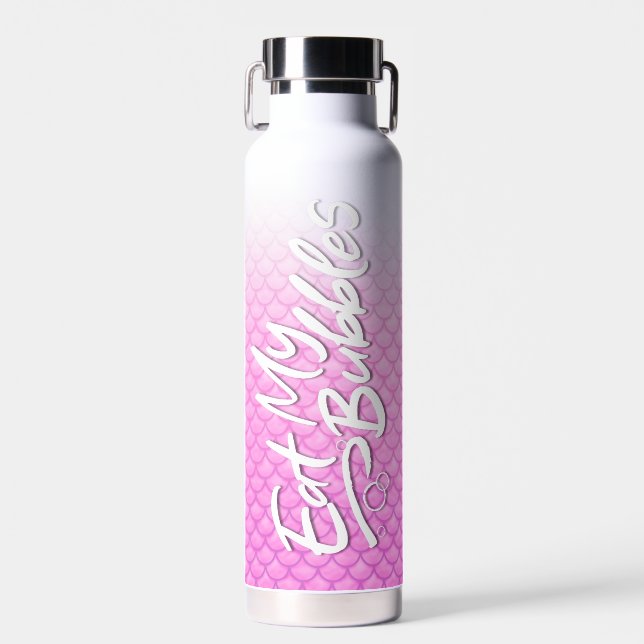 "Iss meine Blasen" rosa Schuppen Swim Life Trinkflasche (Vorne)
