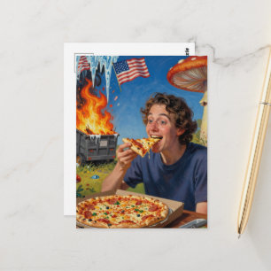Iss Pizza und ignoriere den amerikanischen Müllcon Postkarte