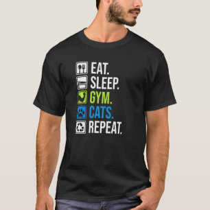Iss schlafende Gymnastikkatzen wiederholen Muskelt T-Shirt