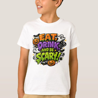 Iss, trink und sei gruselig Halloween-Comic-Art T-Shirt
