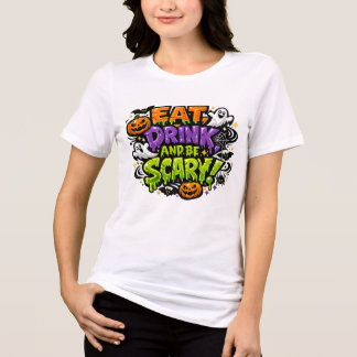 Iss, trink und sei gruselig Halloween-Comic-Art Tri-Blend Shirt