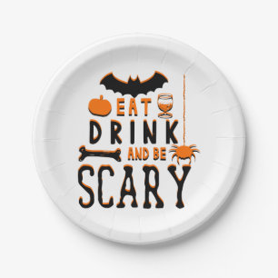 iss, trink und sei gruselig Halloween Pappteller