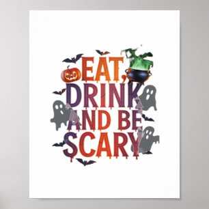 Iss, trink und sei gruselig Halloween-Party Grusel Poster