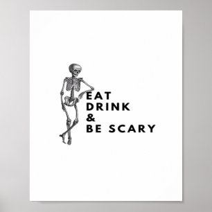 Iss Trink Und Sei Gruselig Halloween Skelett Vinta Poster